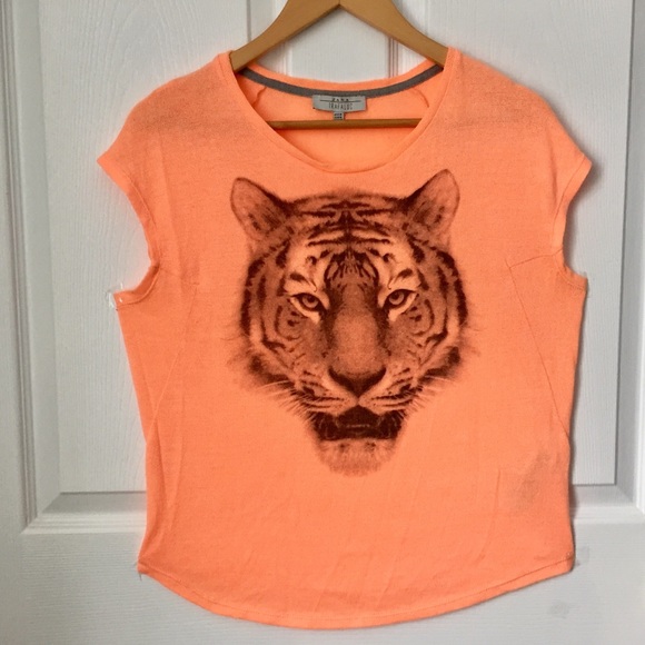 Zara Knit Neon Orange Top - Size M - Picture 1 of 5